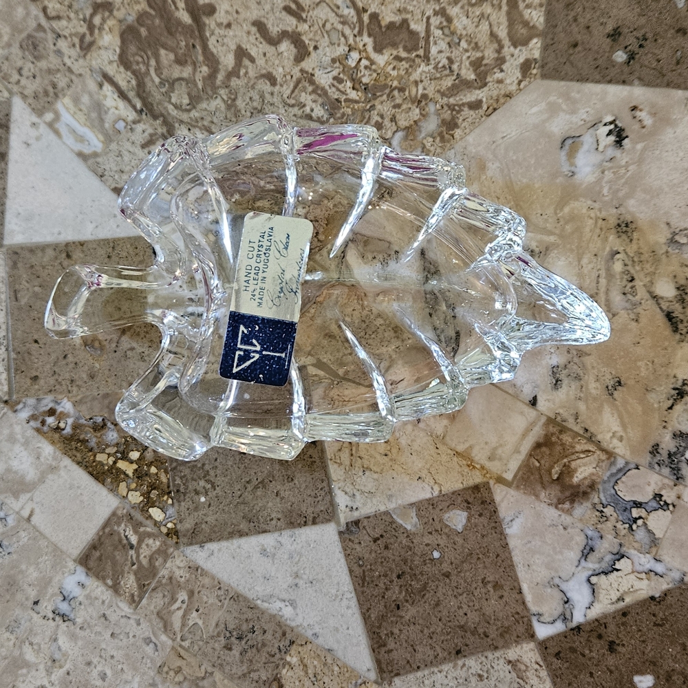 Crystal Clear Industries 24% Hand Cut Lead Crystal Leaf Trinket Dish Fall Autumn